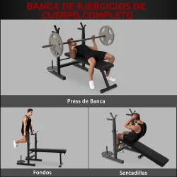 Banco de Musculación con Soporte para Barra y Estación de Dips Carga 220 kg para Entrenamiento en Casa Gimnasio - Ogal.Es