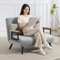 Sofá Cama Convertible 4 en 1 Sofá Cama 2 Plazas Plegable Respaldo Ajustable de 5 Niveles Almohadas 102x73x81cm Gris - Ogal.Es