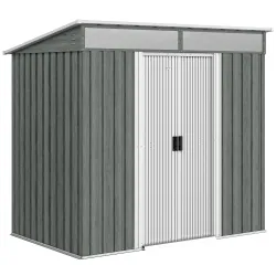 Caseta de Jardín 195x122x181,5 cm con Puerta Corredera 2 Ventanas y Anti-UV para Almacenar Herramientas Gris Claro - Ogal.Es
