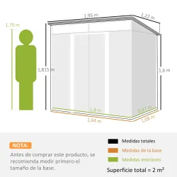 Caseta de Jardín 195x122x181,5 cm con Puerta Corredera 2 Ventanas y Anti-UV para Almacenar Herramientas Gris Claro - Ogal.Es