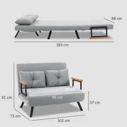 Sofá Cama Convertible 4 en 1 Sofá Cama 2 Plazas Plegable Respaldo Ajustable de 5 Niveles Almohadas 102x73x81cm Gris - Ogal.Es