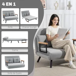 Sofá Cama Convertible 4 en 1 Sofá Cama 2 Plazas Plegable Respaldo Ajustable de 5 Niveles Almohadas 102x73x81cm Gris - Ogal.Es