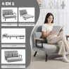Sofá Cama Convertible 4 en 1 Sofá Cama 2 Plazas Plegable Respaldo Ajustable de 5 Niveles Almohadas 102x73x81cm Gris - Ogal.Es