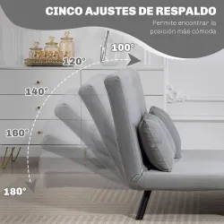 Sofá Cama Convertible 4 en 1 Sofá Cama 2 Plazas Plegable Respaldo Ajustable de 5 Niveles Almohadas 102x73x81cm Gris - Ogal.Es