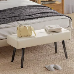 Taburete Pie de Cama Multifuncional con Pies de Acero y Asiento Acolchado para Entrada Pasillo 100x36x45 cm Blan... - Ogal.Es