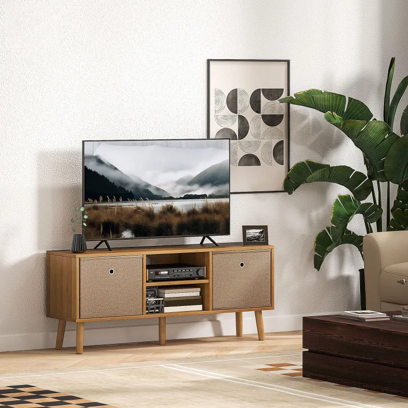 Mueble de TV para Televisores de hasta 50 Pulgadas con 2 Cajones de Tela y Estantes Abiertos Madera y Marrón - Ogal.Es