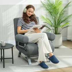 Sillón Cama Individual 3 en 1 Sofá Cama Plegable con Respaldo Ajustable y Cojín para Sala Dormitorio 73x78x81 cm... - Ogal.Es