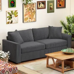 Sofá de 3 Plazas Tapizado en Pana con 2 Almohadas Reposabrazos y Cojín de Muelles 212x80x88 cm Gris Oscuro - Ogal.Es