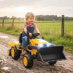 Tractor Eléctrico para Niños con Remolque Desmontable y Pala Batería 12V Motor Doble Control Remoto 2,4G Luces M... - Ogal.Es