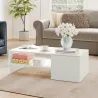 Mesa de Centro con Tablero Deslizante Moderna con Compartimento Oculto Estante Abierto 110x52x36 cm Blanco - Ogal.Es