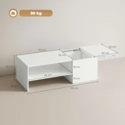 Mesa de Centro con Tablero Deslizante Moderna con Compartimento Oculto Estante Abierto 110x52x36 cm Blanco - Ogal.Es