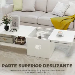 Mesa de Centro con Tablero Deslizante Moderna con Compartimento Oculto Estante Abierto 110x52x36 cm Blanco - Ogal.Es