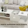 Mesa de Centro con Tablero Deslizante Moderna con Compartimento Oculto Estante Abierto 110x52x36 cm Blanco - Ogal.Es