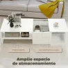 Mesa de Centro con Tablero Deslizante Moderna con Compartimento Oculto Estante Abierto 110x52x36 cm Blanco - Ogal.Es