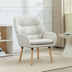 Sillón de Salón Moderno Acolchado de Doble Capa Tapizado en Cuero Sintético Patas de Madera 68x74x89 cm Crema - Ogal.Es