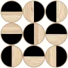 Cuadro Decorativo de Pared Geométrico Adorno Moderno 3D de 60x60 cm con Espejo de Plástico Negro y Madera Natural - Ogal.Es
