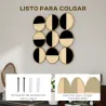 Cuadro Decorativo de Pared Geométrico Adorno Moderno 3D de 60x60 cm con Espejo de Plástico Negro y Madera Natural - Ogal.Es