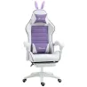 Silla Gaming de Cuero Sintético Reclinable 135° Reposacabezas Soporte Lumbar y Reposapiés 65x63x136-142 cm Púrpura - Ogal.Es
