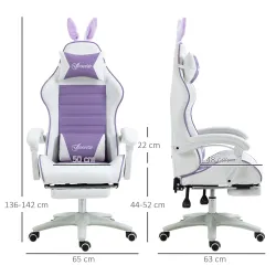 Silla Gaming de Cuero Sintético Reclinable 135° Reposacabezas Soporte Lumbar y Reposapiés 65x63x136-142 cm Púrpura - Ogal.Es