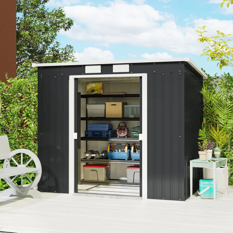 Cobertizo de Jardín Exterior 2,4 m² 213x130x172 cm con Puerta Corredera Techo Inclinado Base sin Suelo y Ventana... - Ogal.Es