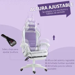 Silla Gaming de Cuero Sintético Reclinable 135° Reposacabezas Soporte Lumbar y Reposapiés 65x63x136-142 cm Púrpura - Ogal.Es
