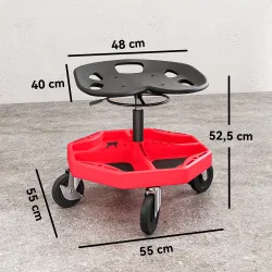 Taburete de Taller Móvil con Bandeja Magnética Ruedas Altura Ajustable de 52–59,5 cm Carga 135 kg para Garaje Rojo - Ogal.Es