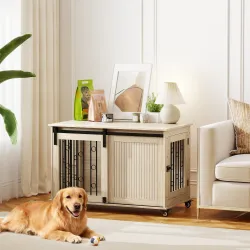 Jaula para Perros Medianos y Grandes Mesa Auxiliar Moderna con 2 Puertas y Cierre 100x56x65 cm Roble - Ogal.Es