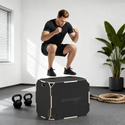 Cajón Pliométrico de Madera 3 en 1 con 3 Alturas Diferentes Asas sin Esquinas Entrenamiento de Salto 76x61x51 cm... - Ogal.Es