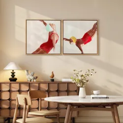 Cuadros en Lienzo Figuras Dinámicas a Mano 40x40 cm 2 Piezas Cuadros de Arte de Pared Enmarcados Rojo - Ogal.Es