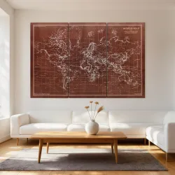 Cuadros en Lienzo Trípticos Mapamundi Vintage a Mano 120x60 cm con Marco de Madera Decoración para Dormitorio Ma... - Ogal.Es