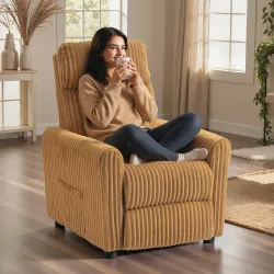 Sillón Relax Reclinable Manual Tapizado en Pana Instalación Rápida Reposapiés Acolchado Grueso Marrón - Ogal.Es