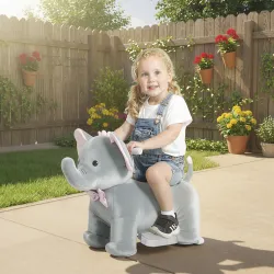 Elefante Eléctrico con Música Batería 6V Tacto Suave Ruedas Silenciosas de PU Marcha Adelante Gris - Ogal.Es