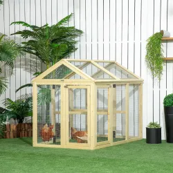 Gallinero para Exterior 140x88,5x106 cm con 3 Perchas Marco de Madera y 2 Puertas con Cierre Madera Natural - Ogal.Es