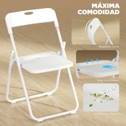 Juego de 6 Sillas Plegables de Plástico con Respaldo Curvo Diseño Ventilación Estructura de Acero 48,5x47x75 cm ... - Ogal.Es