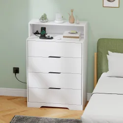 Cómoda para Dormitorio de 4 Cajones con Estación de Carga Puerto USB Puerto USB-C Estante Abierto 80x40x120 cm B... - Ogal.Es