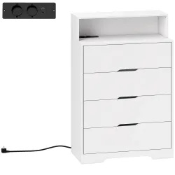Cómoda para Dormitorio de 4 Cajones con Estación de Carga Puerto USB Puerto USB-C Estante Abierto 80x40x120 cm B... - Ogal.Es