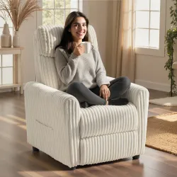 Sillón Relax Reclinable Manual Tapizado en Pana Instalación Rápida Reposapiés Acolchado Grueso Crema - Ogal.Es