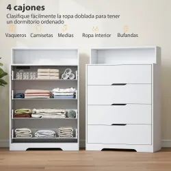 Cómoda para Dormitorio de 4 Cajones con Estación de Carga Puerto USB Puerto USB-C Estante Abierto 80x40x120 cm B... - Ogal.Es