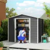 Cobertizo de Jardín Exterior 4,4 m² 240x206x198 cm con Base Puerta Corredera y Cerradura 4 Ventanas para Patio Gris - Ogal.Es