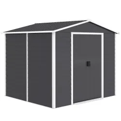 Cobertizo de Jardín Exterior 4,4 m² 240x206x198 cm con Base Puerta Corredera y Cerradura 4 Ventanas para Patio Gris - Ogal.Es