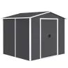 Cobertizo de Jardín Exterior 4,4 m² 240x206x198 cm con Base Puerta Corredera y Cerradura 4 Ventanas para Patio Gris - Ogal.Es