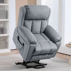 Sillón Levanta Personas con 8 Punto de Masaje Función de Calentamiento Mando a Distancia y Bolsillo Lateral Gris - Ogal.Es