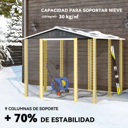 Cobertizo de Jardín Exterior 4,4 m² 240x206x198 cm con Base Puerta Corredera y Cerradura 4 Ventanas para Patio Gris - Ogal.Es