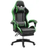 Silla Gaming de Cuero Sintético Reclinable 135° Reposacabezas y Reposapiés 65x65x121-129cm Negro y Verde - Ogal.Es