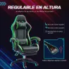 Silla Gaming de Cuero Sintético Reclinable 135° Reposacabezas y Reposapiés 65x65x121-129cm Negro y Verde - Ogal.Es