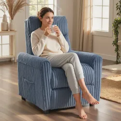 Sillón Relax Reclinable Manual Tapizado en Pana Instalación Rápida Reposapiés Acolchado Grueso Azul Oscuro - Ogal.Es