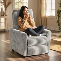 Sillón Relax Reclinable Manual Tapizado en Pana Instalación Rápida Reposapiés Acolchado Grueso Gris Claro - Ogal.Es