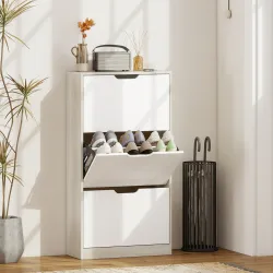 Zapatero Estrecho 3 Puertas Abatibles Zapatero Entrada Recibidor para 18 Pares Zapatos 62,5x26x117,5 cm Roble y ... - Ogal.Es