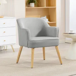 Butaca de Salón Moderna Sillón Tapizado en Lino Sintético Patas de Madera para Dormitorio Oficina 64,5x65x79,5 c... - Ogal.Es