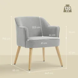 Butaca de Salón Moderna Sillón Tapizado en Lino Sintético Patas de Madera para Dormitorio Oficina 64,5x65x79,5 c... - Ogal.Es